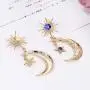 Alloy diamond long earrings，Crescent Moon & Star Dangle Earrings Star Jewelry for Women