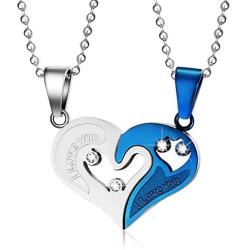 CNFCO 2 pcs 316L Stainless Steel Couple Necklace with Love Heart Puzzle Pendant for Men and Women Complimentary Gift Box