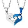 CNFCO 2 pcs 316L Stainless Steel Couple Necklace with Love Heart Puzzle Pendant for Men and Women Complimentary Gift Box