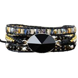 Starto Natural Stone Bracelet Jasper 3 Row Beads Wrap Wrist Statement Boho Bracelet For Women