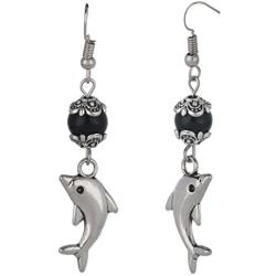 Efulgenz Oxidized Silver Drop Boho Vintage Retro Ethnic Gypsy Dangle Earrings with Dangling Fish Charm Love Gift