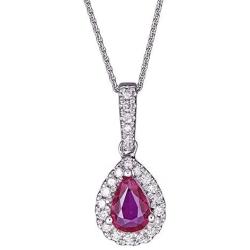 Gin & Grace 10K White Gold Natural Diamond (I1,I2) & Pear Cut Genuine Ruby Pendant for Women