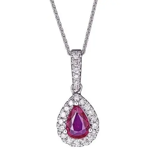 Gin & Grace 10K White Gold Natural Diamond (I1,I2) & Pear Cut Genuine Ruby Pendant for Women Gin & Grace 10K White Gold Natural Diamond (I1,I2) & Pear Cut Genuine Ruby Pendant for Women