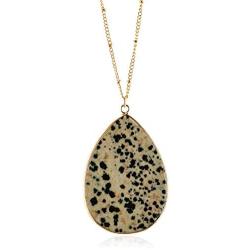 RIAH FASHION Bohemian Natural Stone Pendant Long Necklace - Boho Charm Layering Statement Chain Teardrop, Oval Raw Stone Druzy, Marble Quartz