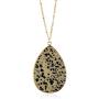 RIAH FASHION Bohemian Natural Stone Pendant Long Necklace - Boho Charm Layering Statement Chain Teardrop, Oval Raw Stone Druzy, Marble Quartz