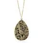 RIAH FASHION Bohemian Natural Stone Pendant Long Necklace - Boho Charm Layering Statement Chain Teardrop, Oval Raw Stone Druzy, Marble Quartz