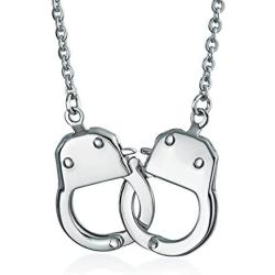 Biker Jewelry Handcuff Statement Necklace Working Lock Partners in Crime Stainless Steel Pendant for Women for Men 22 Inch