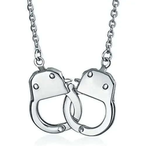 Biker Jewelry Handcuff Statement Necklace Working Lock Partners in Crime Stainless Steel Pendant for Women for Men 22 Inch