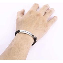 LIKGREAT Mens and Womens Inspirational Quote Leather Wrap Bracelet Engraved Stainless Steel Jewelry Adjustable