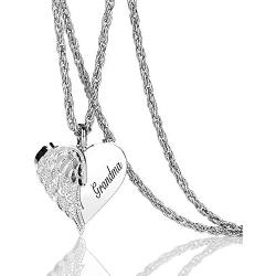 Elefezar Angel Wing Heart Pendant Necklace Keepsake Memorial Chain Jewelry for Women Mother