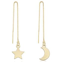 TUSHUO Simple Dangle Style Moon Star Earrings Irregular Moon Star Line Threader Drop Earrings (Gold)