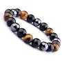 Rustenhof Tiger Eye & Hematite & Black Obsidian 10mm Beaded Triple Protection Bracelet Healing Rope Man Stone