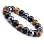 Rustenhof Tiger Eye & Hematite & Black Obsidian 10mm Beaded Triple Protection Bracelet Healing Rope Man Stone Rustenhof Tiger Eye & Hematite & Black Obsidian 10mm Beaded Triple Protection Bracelet Healing Rope Man Stone