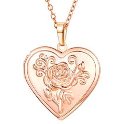 U7 Women Girls Photo Locket Pendant Heart/Round Shaped Fashion Jewelry 18K Gold Plated Necklace, with Custom Image or Text Engrave Service