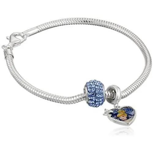 Disney Cinderella Charm and Light Sapphire Crystal Bead Bundle Charm Bracelet, 7.5'' Disney Cinderella Charm and Light Sapphire Crystal Bead Bundle Charm Bracelet, 7.5''