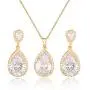 Mycitta Bridal Jewelry Set for Wedding - 18k Plated Teardrop CZ Crystal Cubic Zirconia Rhinestone Necklace Earrings Set for Bride Bridesmaids Mother of Bride Party Prom Birthstone Costume Jewelry