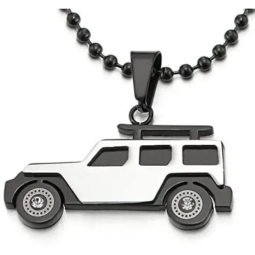 COOLSTEELANDBEYOND Mens Stainless Steel Silver Black SUV Car Pendant Necklace with CZ, 23.6 in Ball Chain COOLSTEELANDBEYOND Mens Stainless Steel Silver Black SUV Car Pendant Necklace with CZ, 23.6 in Ball Chain
