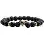 Jovivi Jewelry 6pc Men Women 8mm Mix Style Gold Plated Lion/Wolf/Fox/Sparta Helmet Black Lava Energy Stone Beads Stretch Bracelet