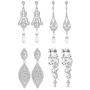 FIBO STEEL 4 Pairs CZ Dangle Wedding Earrings for Women Crystal Pearl Wedding Bridal Multiple Teardrop Long Ear Jewelry