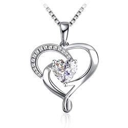 Heart Necklace with 925 Sterling Silver and 3A Cubic Zirconia or Pendent Necklace, 18+ 2'' Extender Chain, Jewelry Gifts for Women Girls