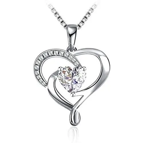 Heart Necklace with 925 Sterling Silver and 3A Cubic Zirconia or Pendent Necklace, 18+ 2'' Extender Chain, Jewelry Gifts for Women Girls
