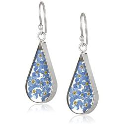 Sterling Silver Pressed Flower Teardrop Earrings