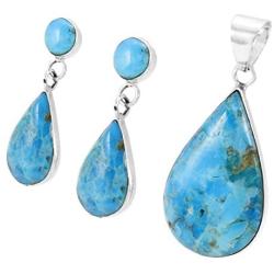 Matching Set Turquoise & Gemstone 925 Sterling Silver (Pendant, Earrings, Necklace 20'') (Turquoise)
