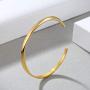 E Thin Open Cuff Bracelet, 18K Gold Plated Couples Oval Love Bracelets, Plain Polished & Inlaid AAA Cubic Zirconia Open Cuff Bangle Jewelry Gift for Women -Gold