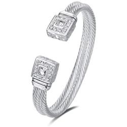 UNY Designer Inspired Jewelry Double Cable Wire Square CZ Antique Bangle Elegant Beautiful
