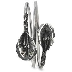 Culture Cross Adjustable Unique Silver Lily Flower Arm Cuff Bracelet |Silver Rustic Bohemian Vintage Ethnic Tribal Jewelry for Women or Men