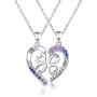 Best Friend Necklace for 2 Set, 925 Sterling Silver BFF Half Heart Pendant, Best Friend Engraving with Blue Purple Graduated Rhinestone, Sister Necklace Set Jewelry Birthday Valentine Gift for Women Daughter BFF Sisters