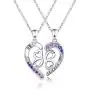 Best Friend Necklace for 2 Set, 925 Sterling Silver BFF Half Heart Pendant, Best Friend Engraving with Blue Purple Graduated Rhinestone, Sister Necklace Set Jewelry Birthday Valentine Gift for Women Daughter BFF Sisters