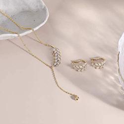 Lalynnly 14K Yellow Gold Plated Cubic Zirconia Halo Cushion Teardrop CZ Filled Coin Necklace Earring Set Gold Dainty Necklace Gift for Women Girl