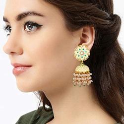 Aheli Indian Traditional Wedding Festive Wear Floral Enamel Jhumki Jhumka Earrings with Beaded Tassel Ethnic Fashion Party Jewelry for Women Girls