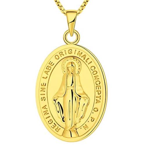 YL Virgin Mary Necklace Solid 925 Sterling Sliver Engraved Pendant Oval Medal Medallion Antiqued Jewelry