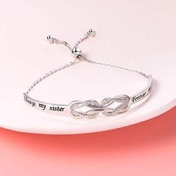 925 Sterling Silver Knot Inspirational Bracelet Engraved''Always My Sister, Forever My Friend'' Adjustable Sisters Bracelets Friendship Jewelry for Women