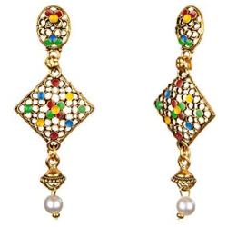 Efulgenz Indian Bollywood Antique Gold Plated Wedding Faux Pearl Crystal Kundan Dangle Jhumka Jhumki Earrings Jewelry Set