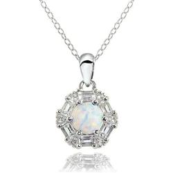 Ice Gems Sterling Silver Genuine, Created or Simulated Gemstone and White Topaz Baguette & Round-Cut Fashion Necklace