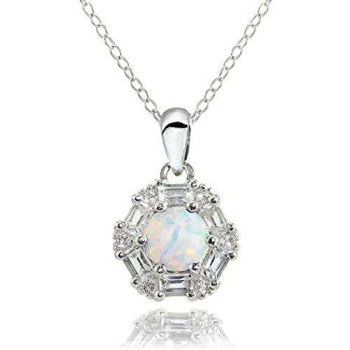 Ice Gems Sterling Silver Genuine, Created or Simulated Gemstone and White Topaz Baguette & Round-Cut Fashion Necklace