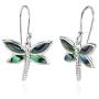 Sterling Silver Abalone or Simulated Turquoise Polished Dragonfly Dangle Earrings