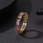 Rainbow Square Baguette Zircon Engagement Ring Colorful Cubic Zirconia Stackable Eternity Band Ring Gold Filled Copper Geometric Thin Line Multicolor Pava CZ Finger Ring for Women Girl Party Jewelry