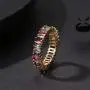 Rainbow Square Baguette Zircon Engagement Ring Colorful Cubic Zirconia Stackable Eternity Band Ring Gold Filled Copper Geometric Thin Line Multicolor Pava CZ Finger Ring for Women Girl Party Jewelry