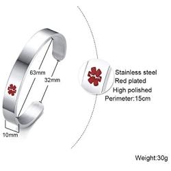 XUANPAI Personalized Stainless Steel Medical Alert Bracelet Cuff Bangle for Women Men,7.7-8 Inches