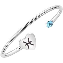 Zodiac Birthstone Bracelet Jewelry Open Cuff Bracelet with Birthstone Birthday Gift for Her