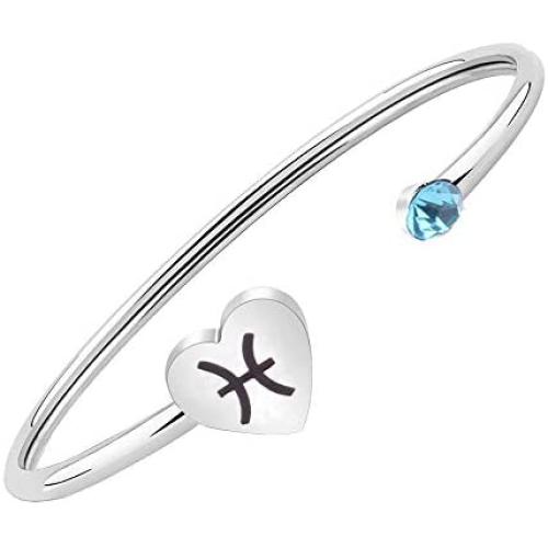Zodiac Birthstone Bracelet Jewelry Open Cuff Bracelet with Birthstone Birthday Gift for Her