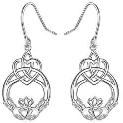 925 Sterling Silver Ear Hooks Celtic Knot Claddagh Drop Dangle Earrings Friendship Jewelry Gift for Women Friend or Wife