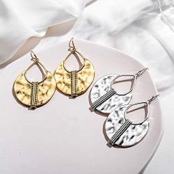 Boho Gold & Silver Ethnic Hammered Crescent Dangle Earrings for Women