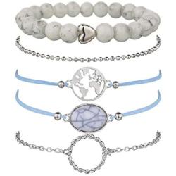 Beaded Bracelets for Women - Adjustable Charm Pendent Stack Bracelets For Women Girl Friendship Gift Rose Quartz Bracelet Links with Pearl Gold Plated