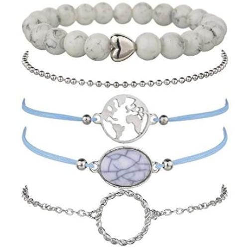 Beaded Bracelets for Women - Adjustable Charm Pendent Stack Bracelets For Women Girl Friendship Gift Rose Quartz Bracelet Links with Pearl Gold Plated