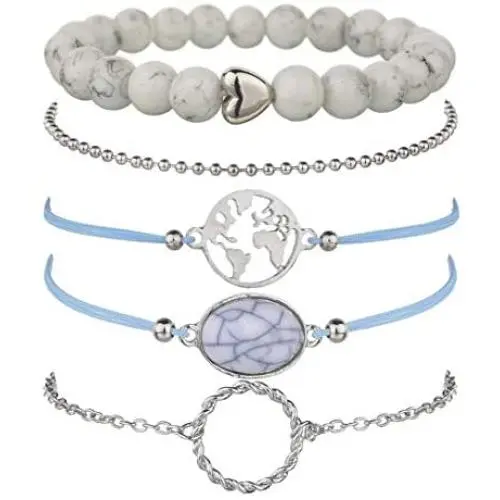 Beaded Bracelets for Women - Adjustable Charm Pendent Stack Bracelets For Women Girl Friendship Gift Rose Quartz Bracelet Links with Pearl Gold Plated